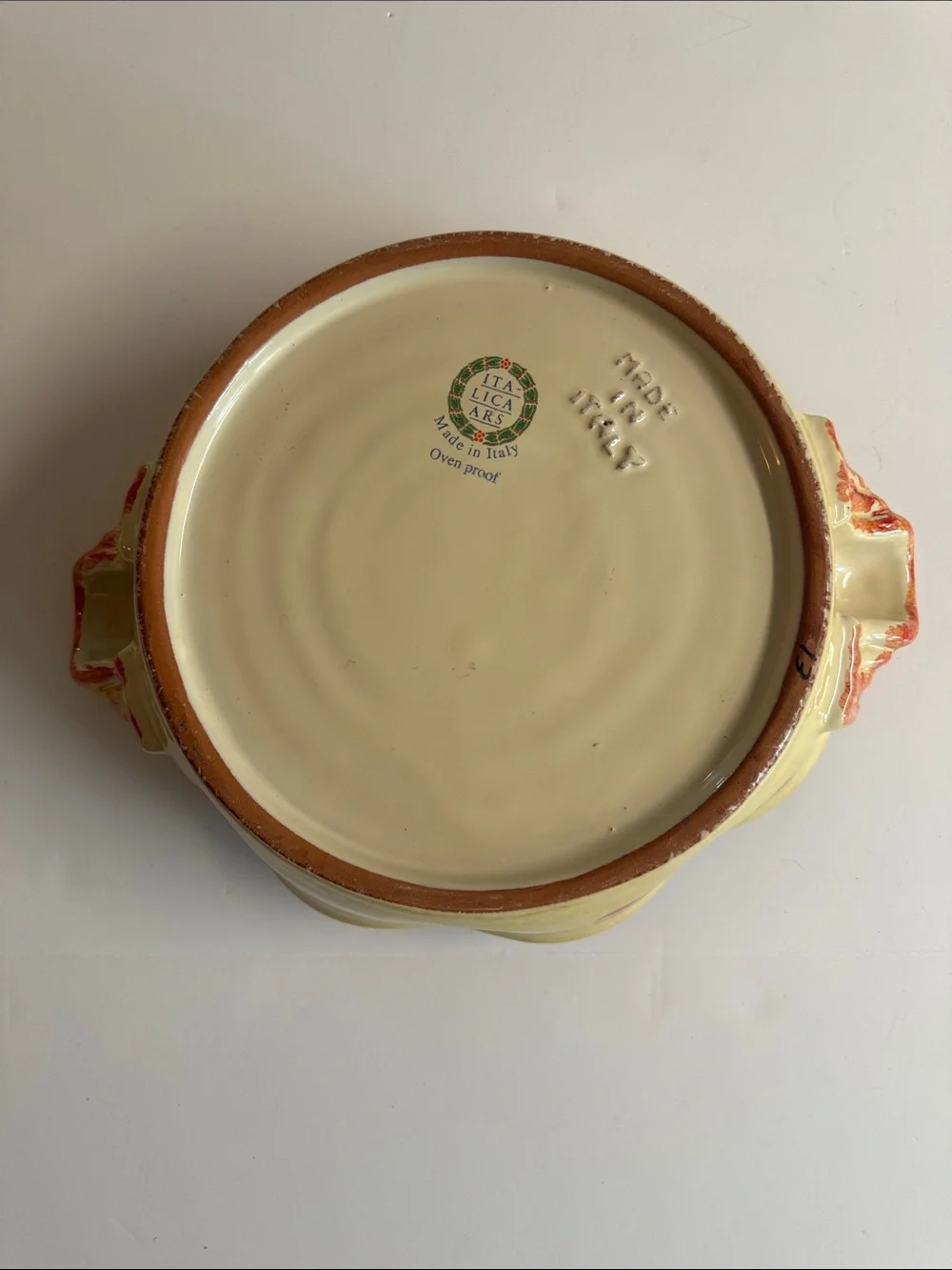 Vintage Italica Ars Hand Painted Cream Red Green Bowl.Made in Italy.Olive Branch